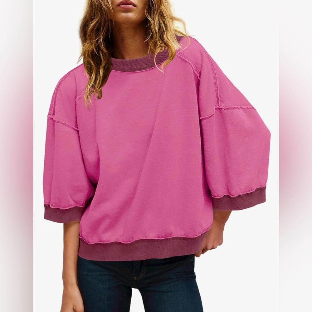 Boutique Pink Oversized Sweatshirt Plum Cuffs & Collar Trendy Seam Detail M NWT